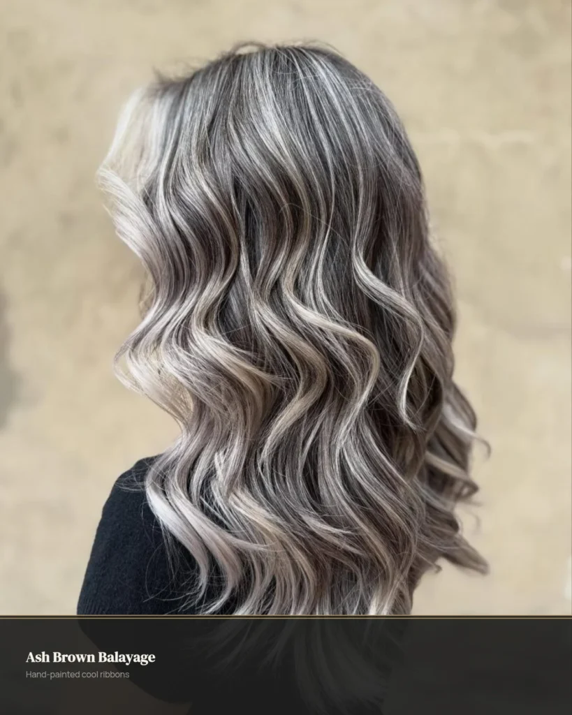 Close-up of ash brown balayage with cool dimension