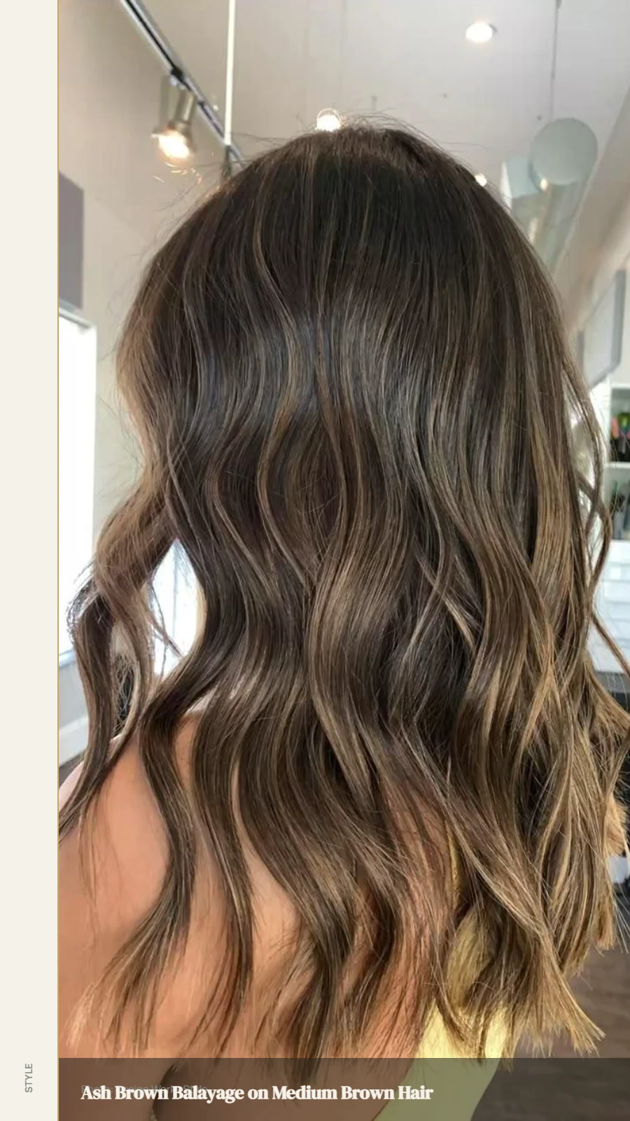 Medium brown hair with softly blended cool ash-brown balayage through the lengths