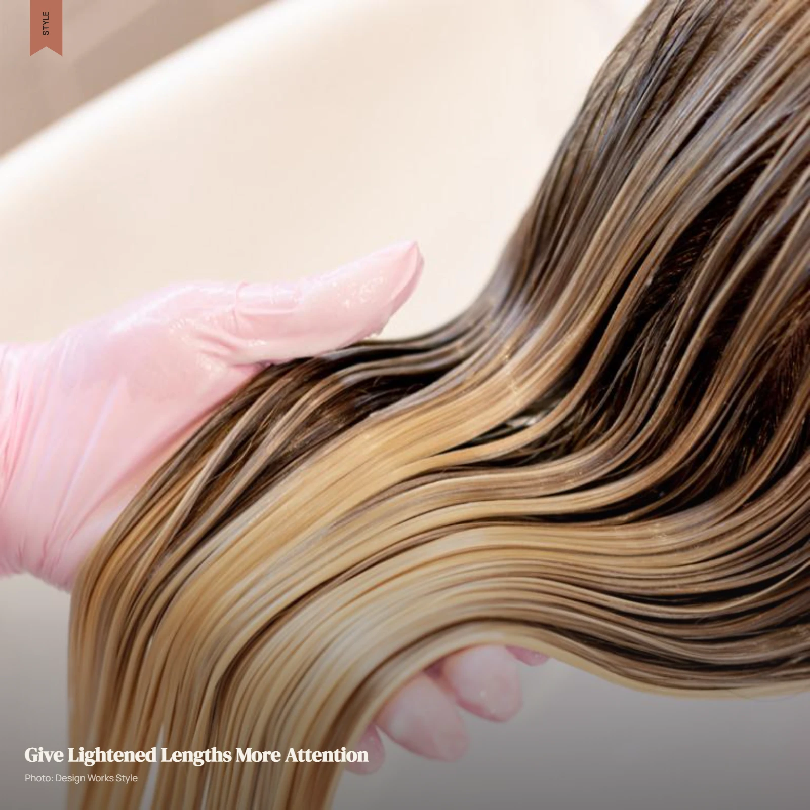 Balayage hair with conditioner worked through lighter mid-lengths and ends