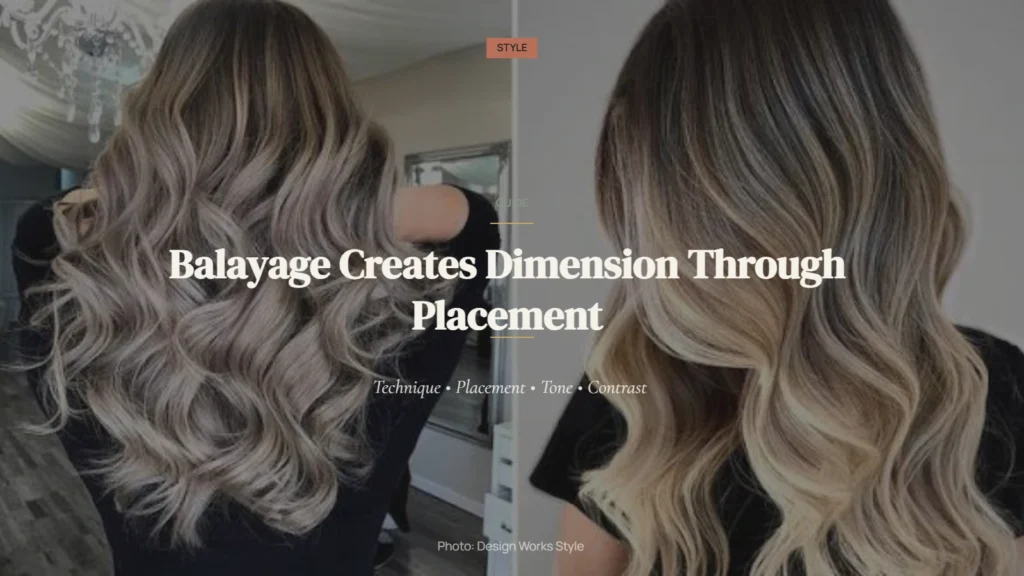 Balayage with blended lighter pieces creating dimensional color through long wavy hair