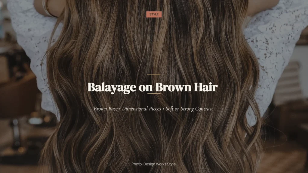Brown hair with dimensional balayage pieces blended through the lengths