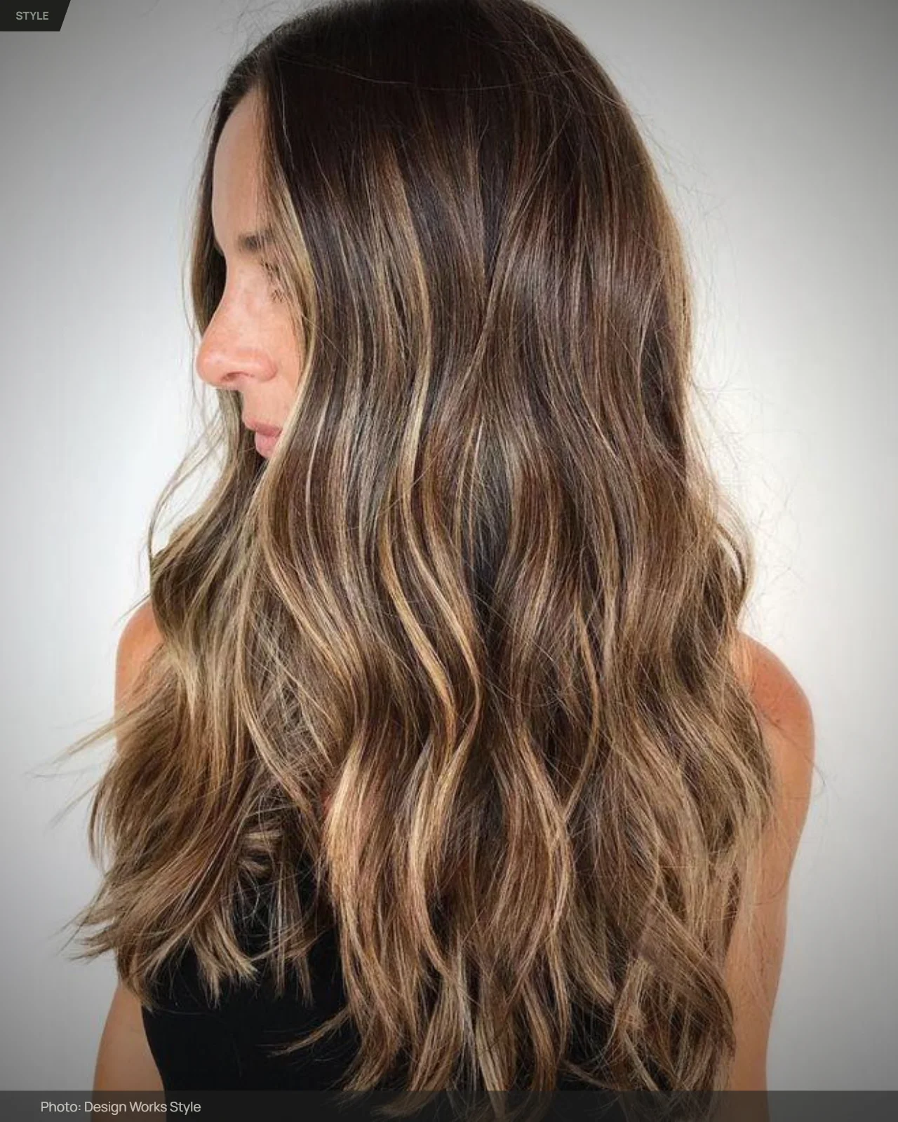 Brown hair with blended balayage pieces creating visible dimension through the lengths
