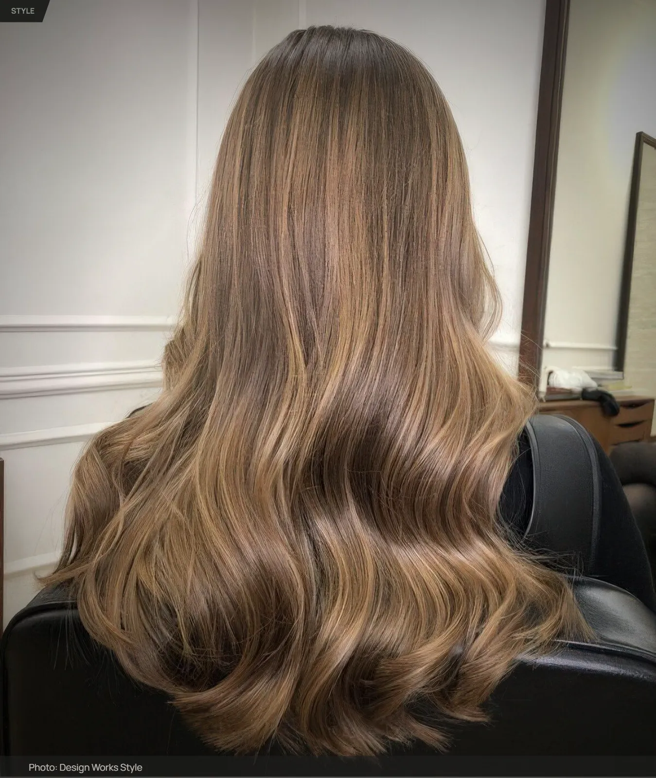 Light brown hair with softly blended balayage pieces through the lengths