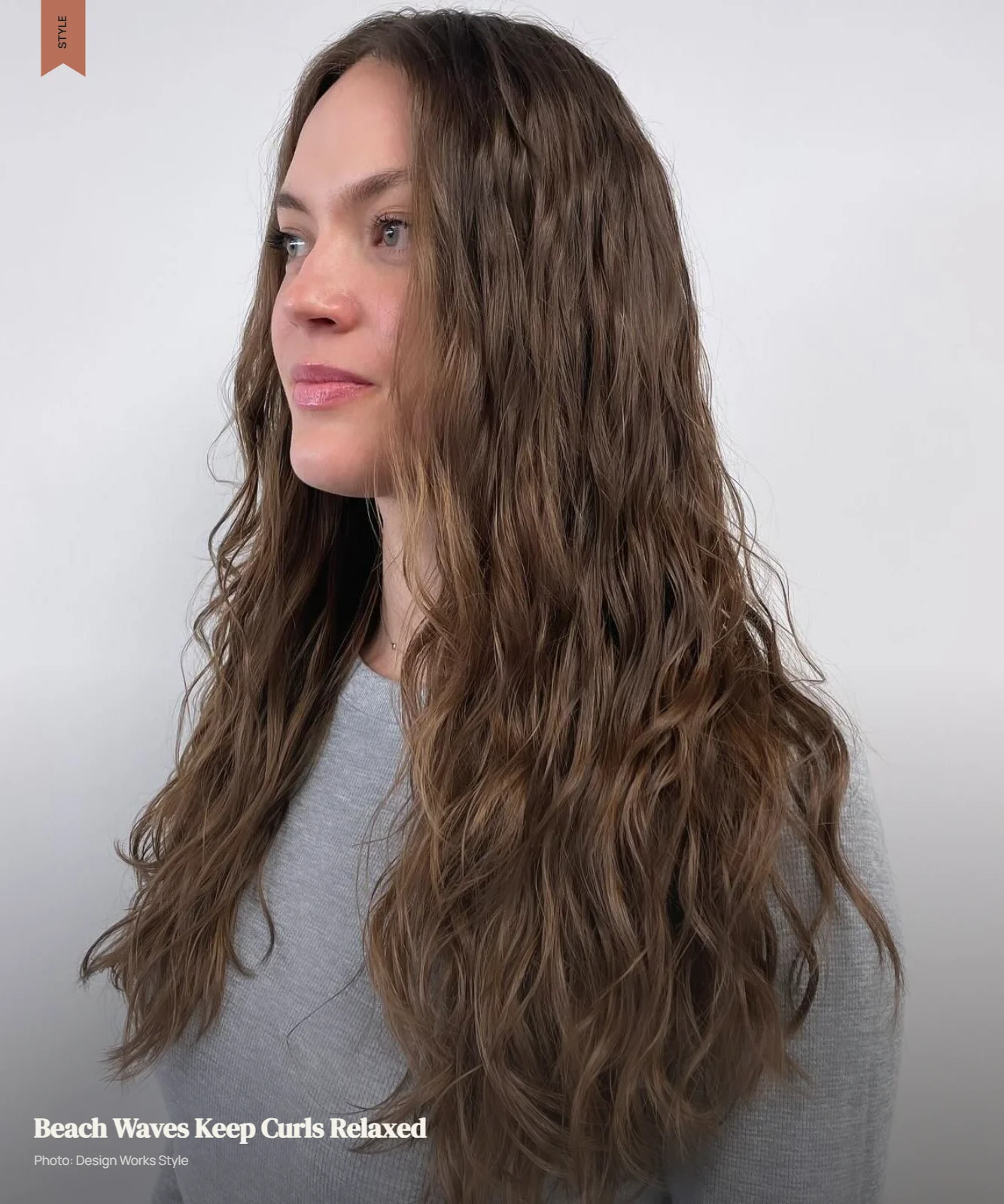 Long hair with loose, tousled beach waves and relaxed movement through the lengths