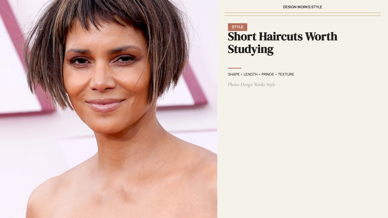 Short celebrity-inspired haircut shown from a three-quarter view with a clear overall shape
