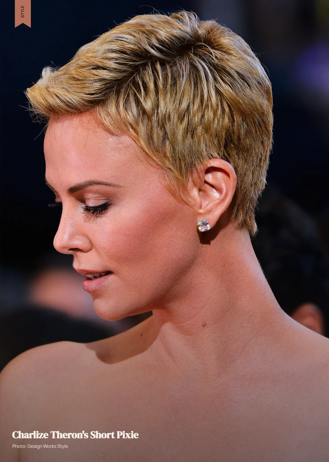 Charlize Theron-inspired short pixie showing the hairline, temples, and cropped sides