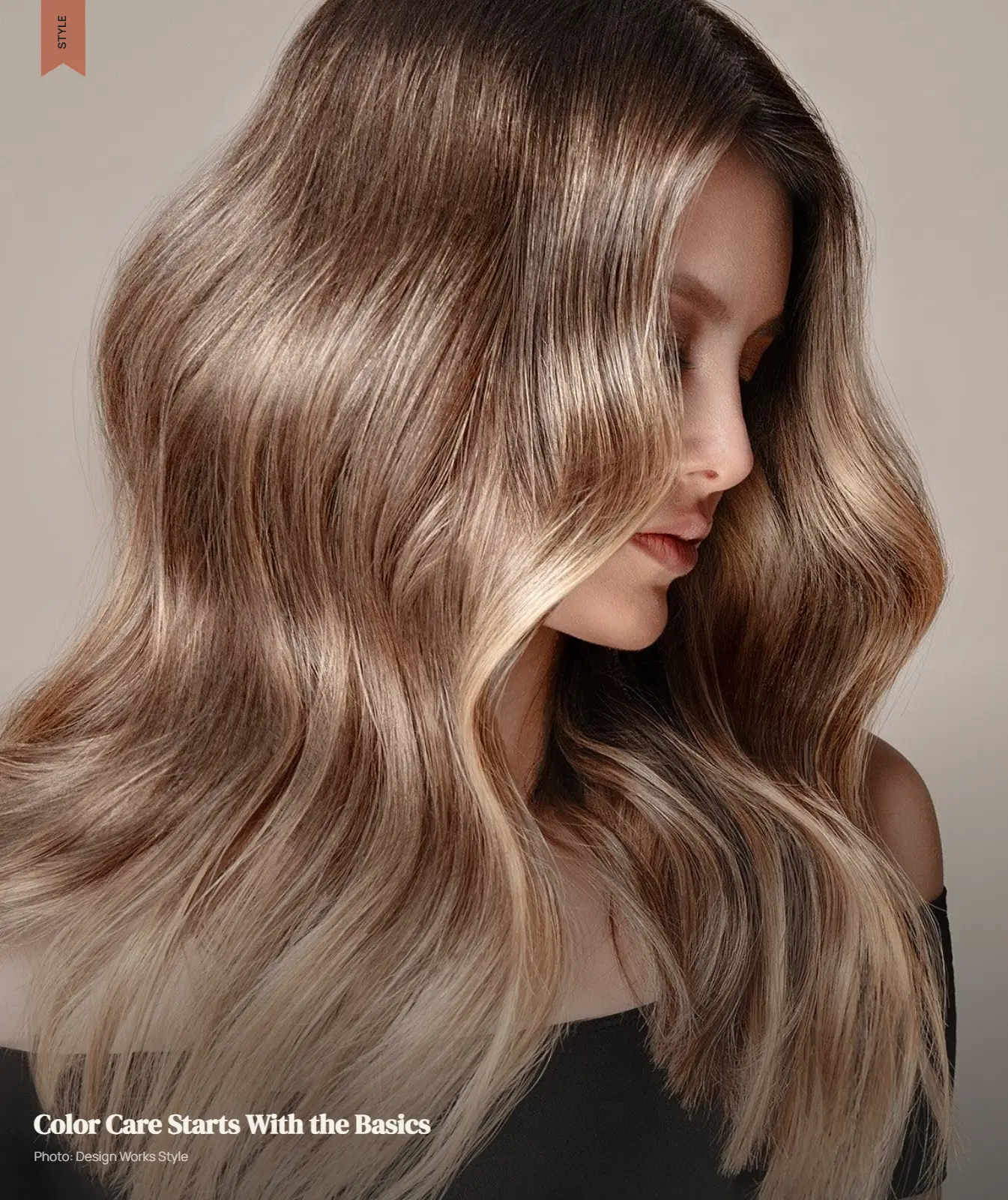 Color-treated balayage hair with a darker base, lighter pieces and visible natural-looking shine