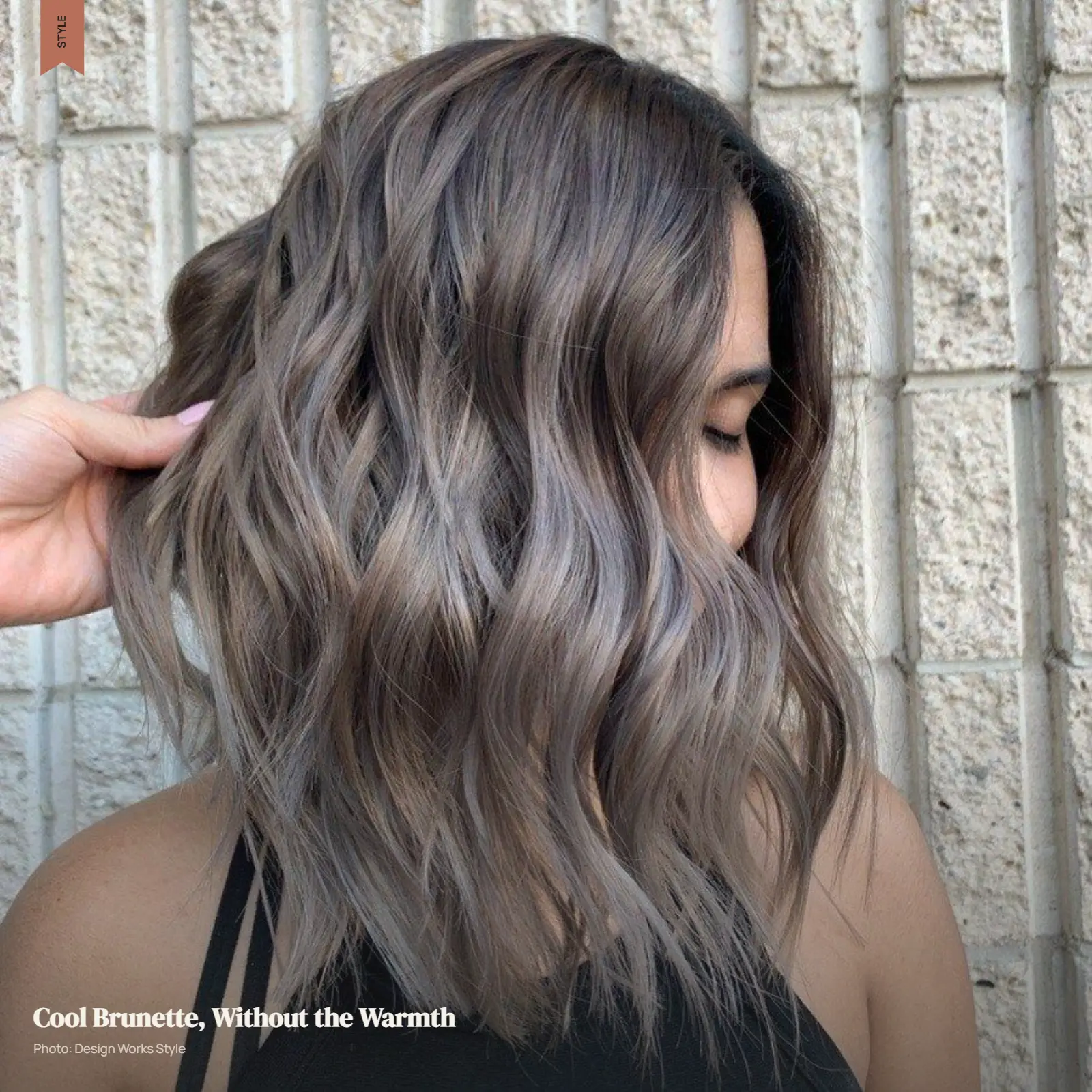 Cool brunette hair with ash, mushroom, and smoky brown tones