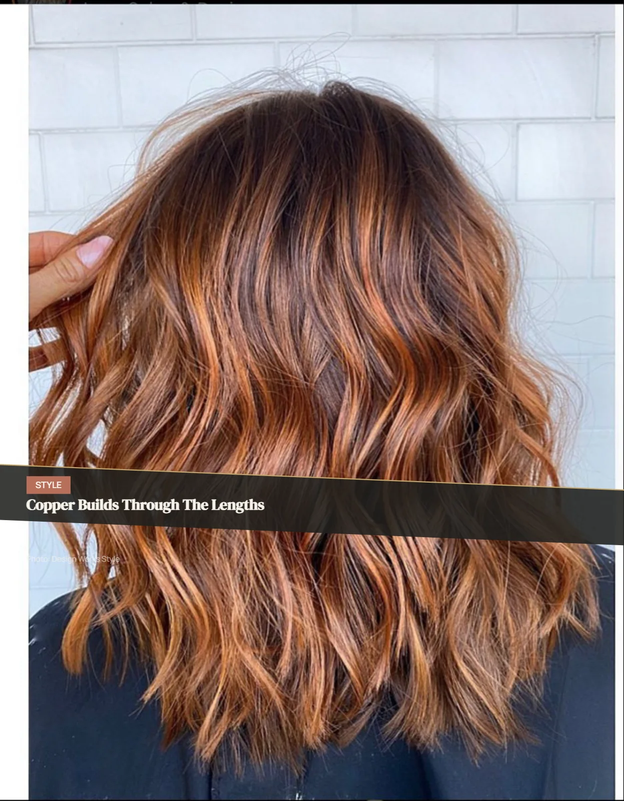 Brown hair with copper balayage concentrated through the mid-lengths and ends