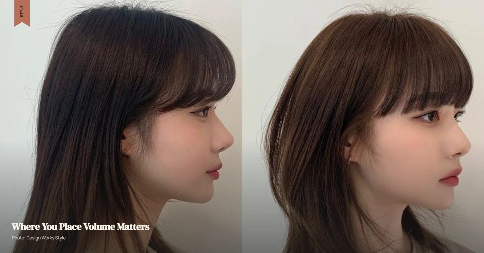 Comparison showing controlled crown volume and fuller volume concentrated around the sides
