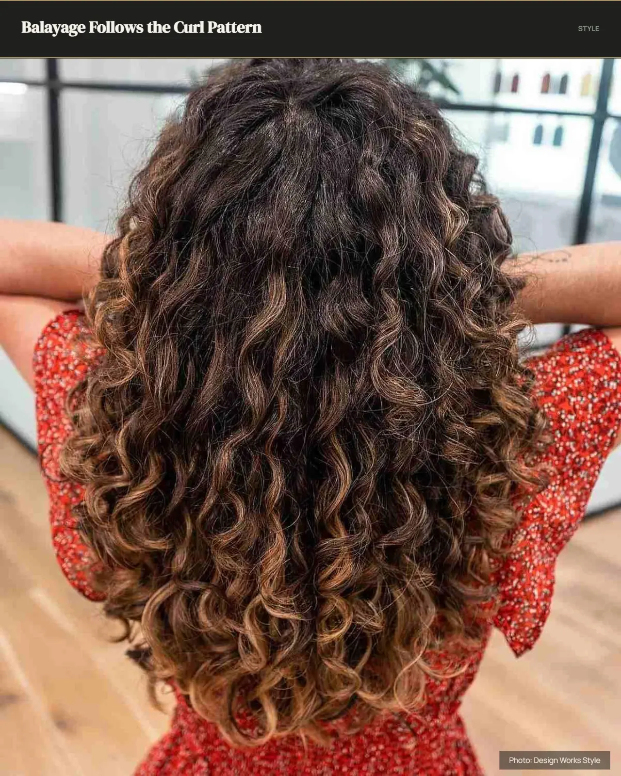 Defined curls with lighter balayage pieces following the natural curl pattern