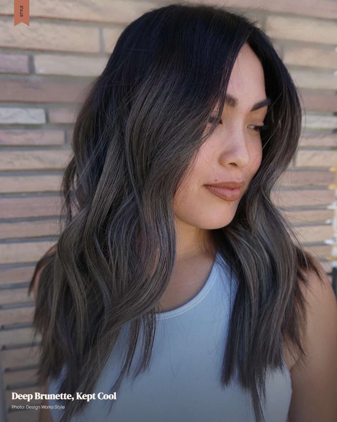 Dark ash brown hair with a deep smoky brunette finish and minimal warm reflection