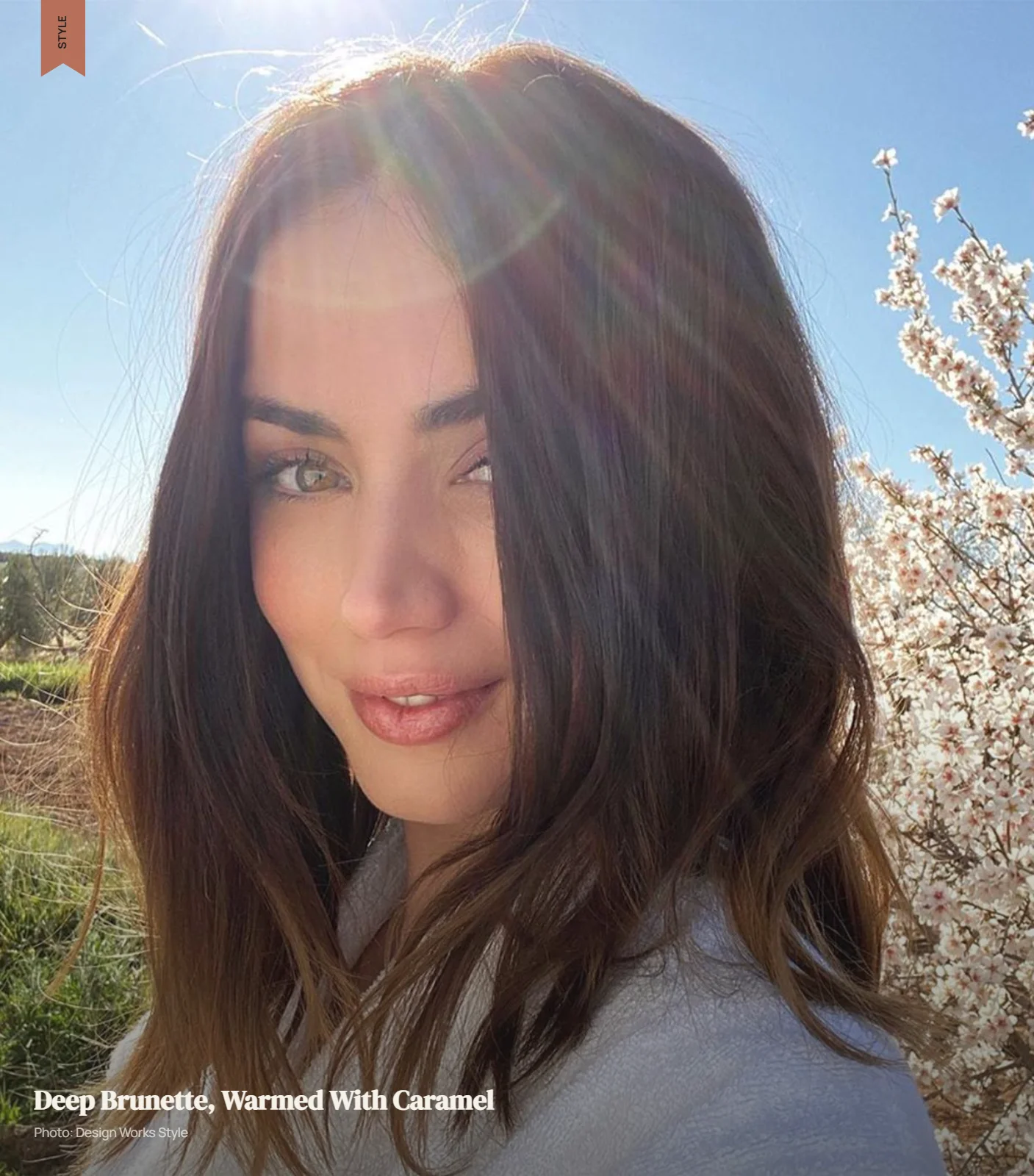 Deep brunette hair with subtle amber and caramel warmth visible in natural light