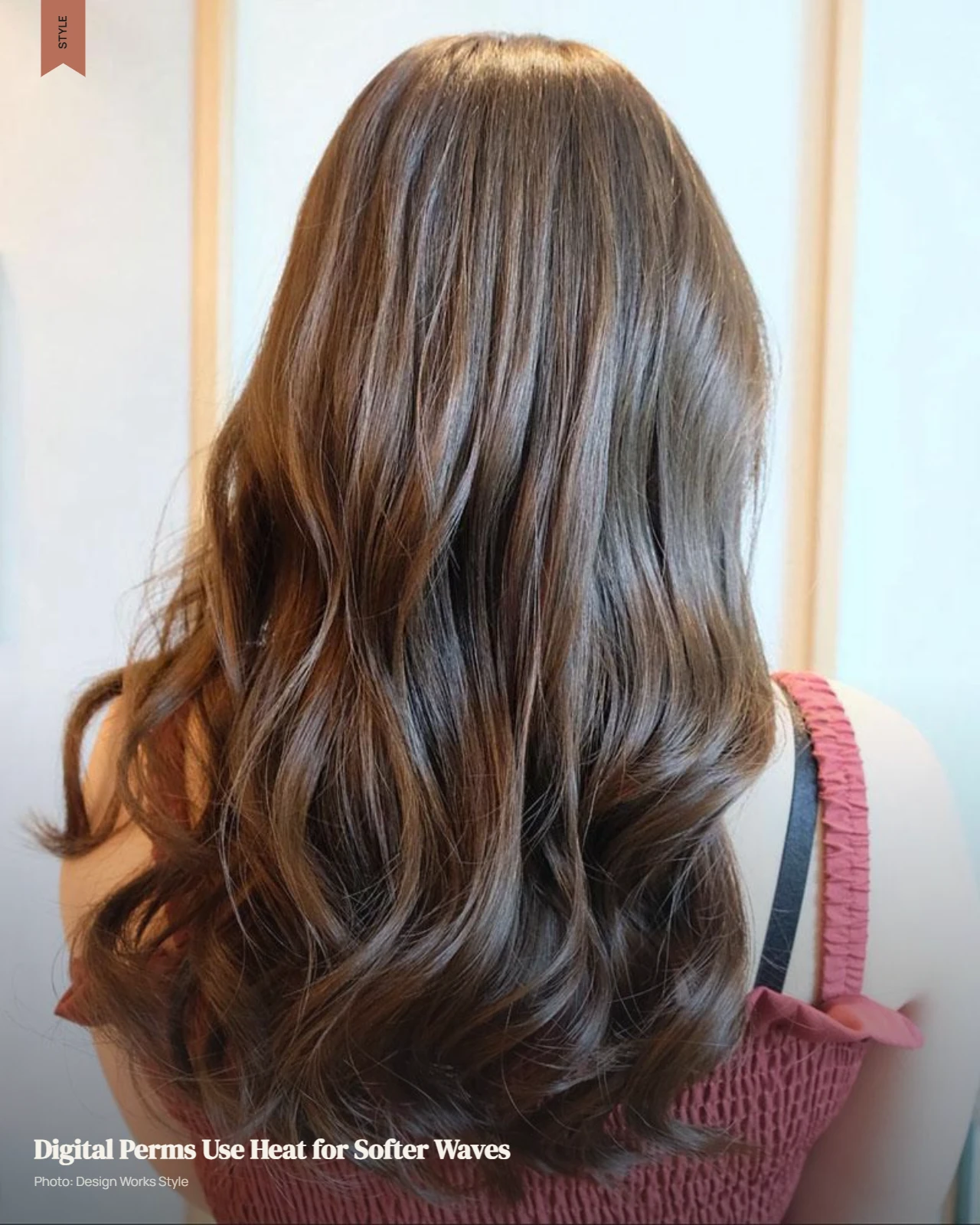 Hair wrapped in heated digital perm rods with soft waves visible in the finished style