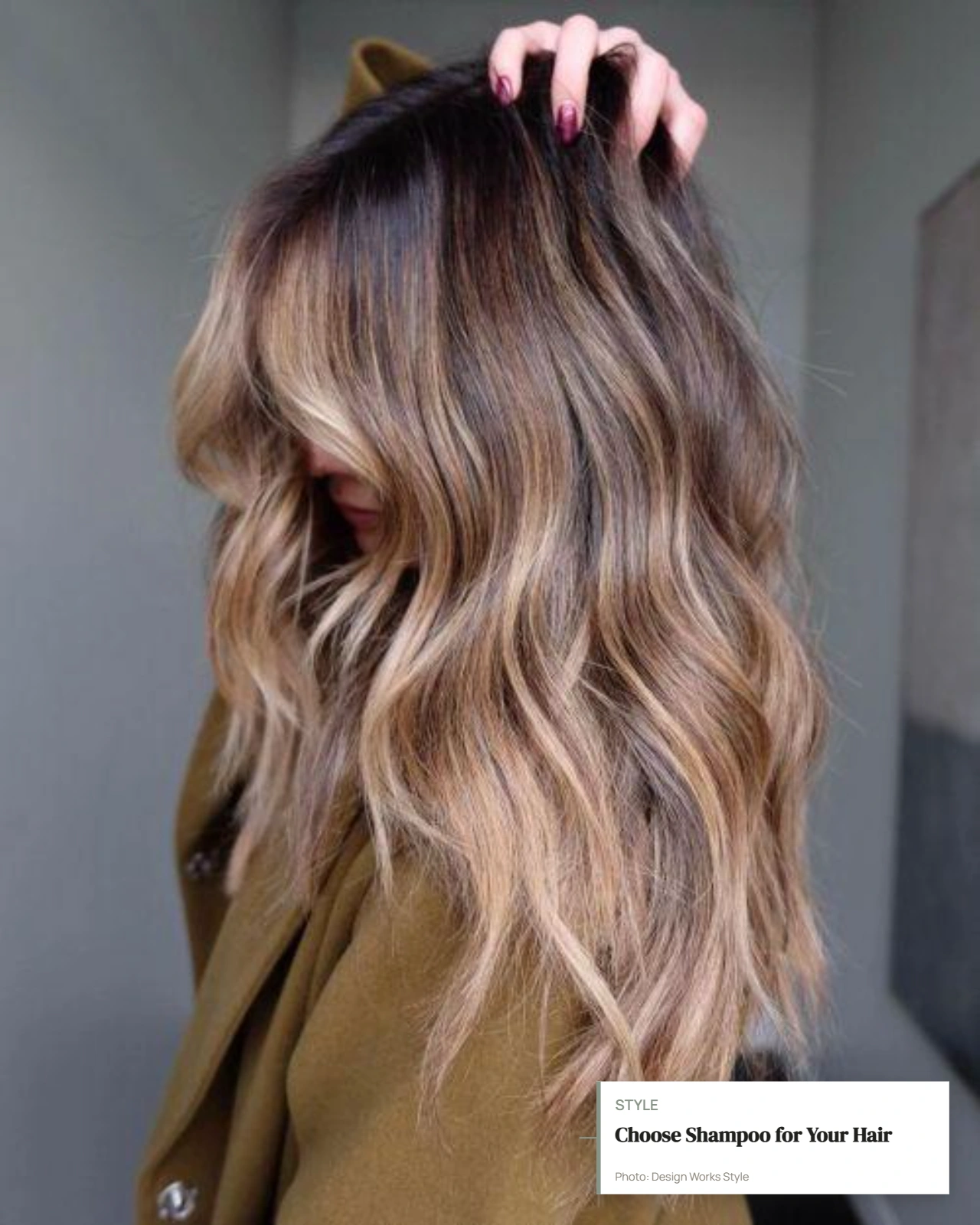 Dimensional balayage with dark roots and caramel, honey, and blonde pieces through the lengths