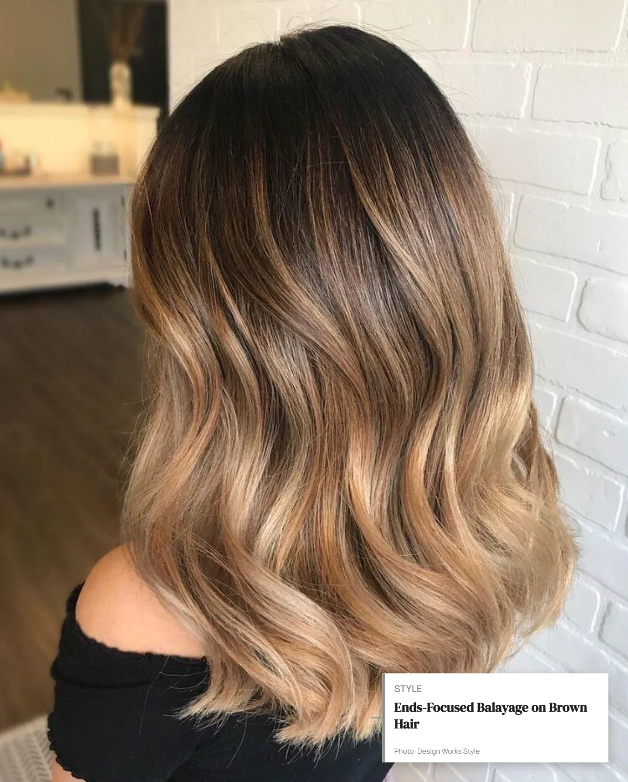 Brown hair with lighter balayage concentrated toward the ends