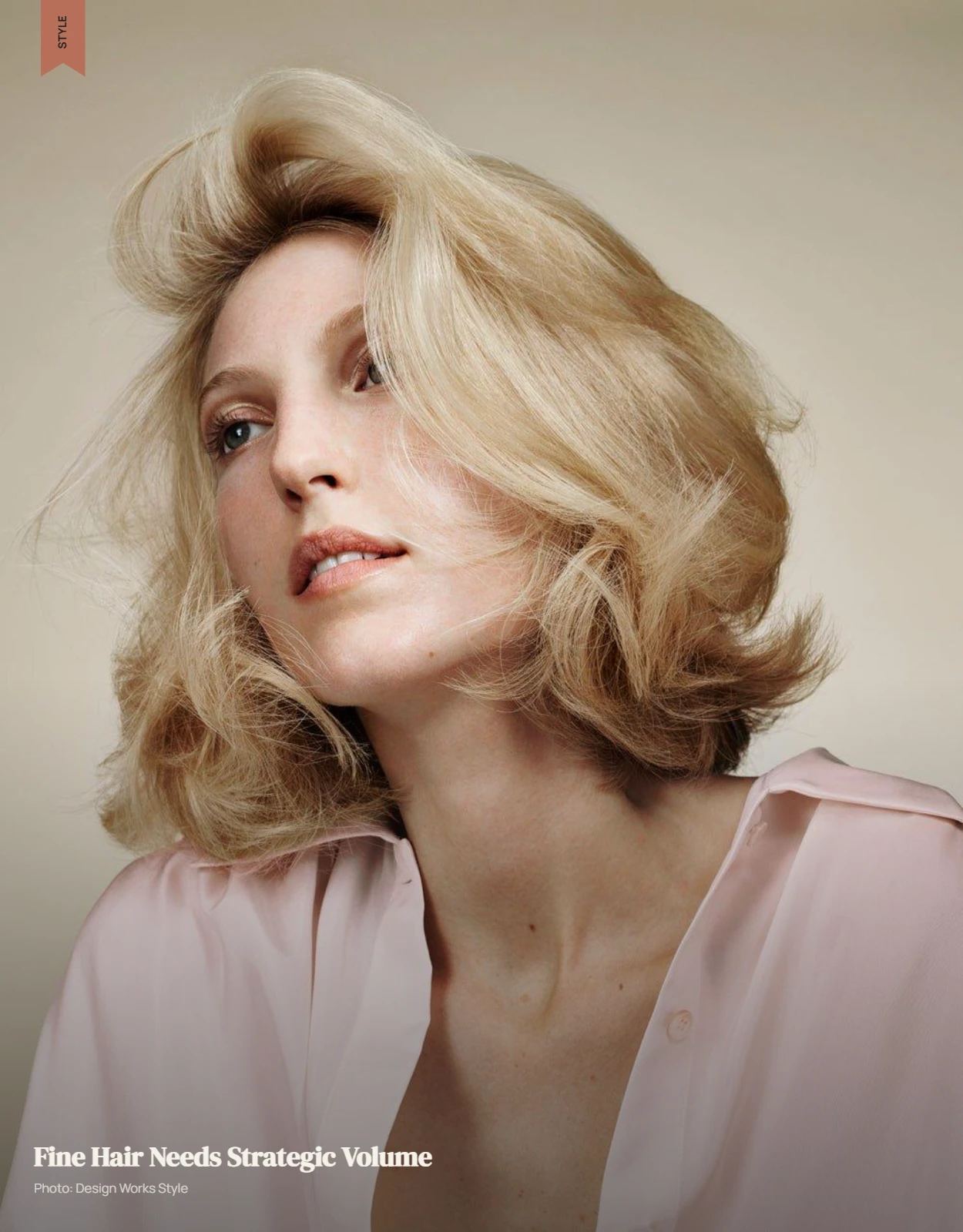 Fine hair with controlled root volume and lightweight natural texture