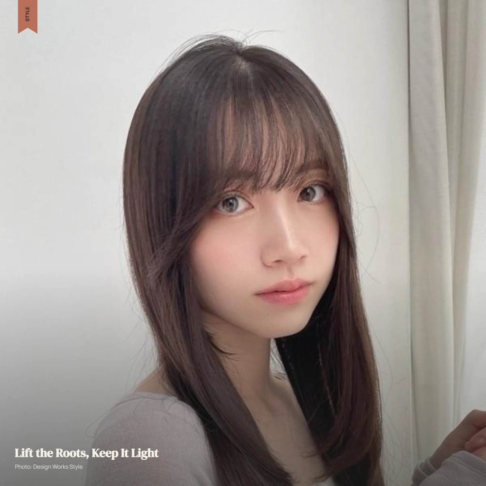 Fine straight hair with lightweight bangs and subtle controlled root lift