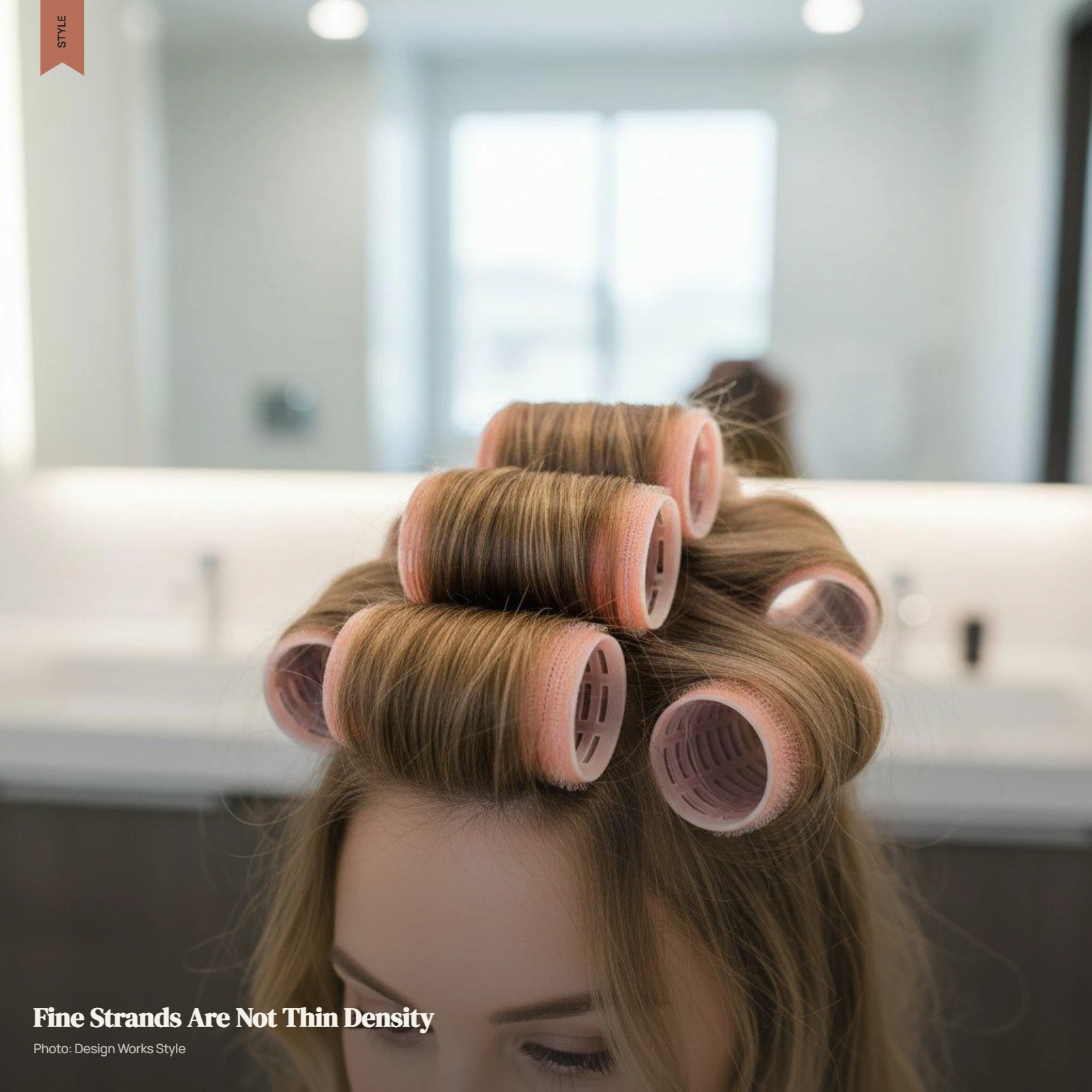 Fine and dense hair shown in different roller sections for controlled styling