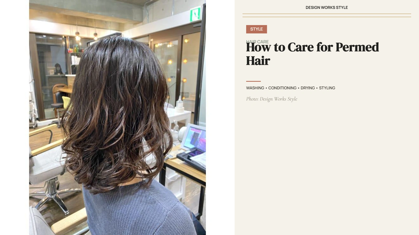 Freshly permed hair with defined curls and a natural-looking finish