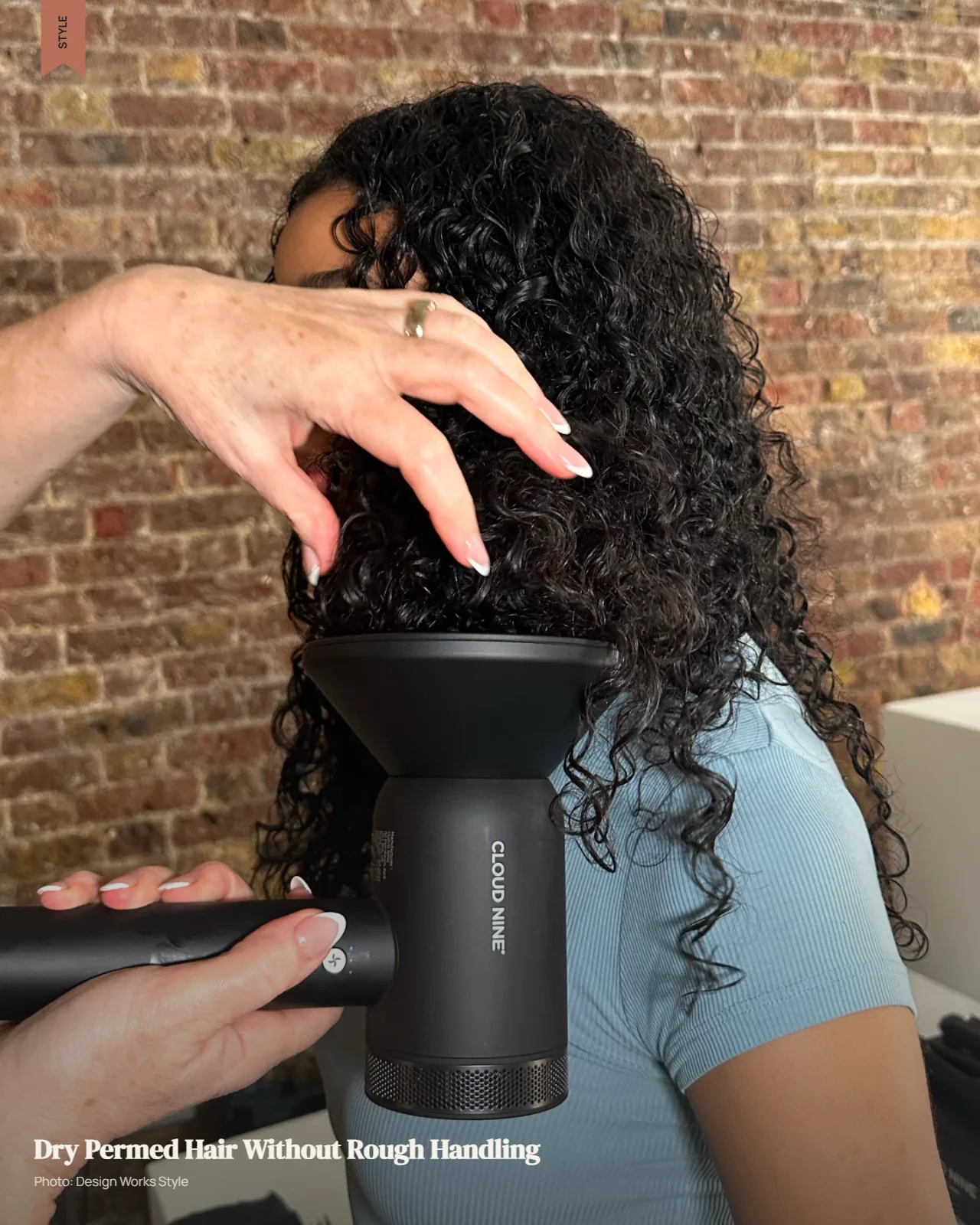 Gently drying permed curls with a diffuser