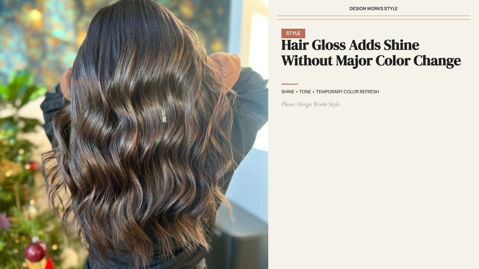 Glossy brunette hair with subtle tonal variation and a reflective finish