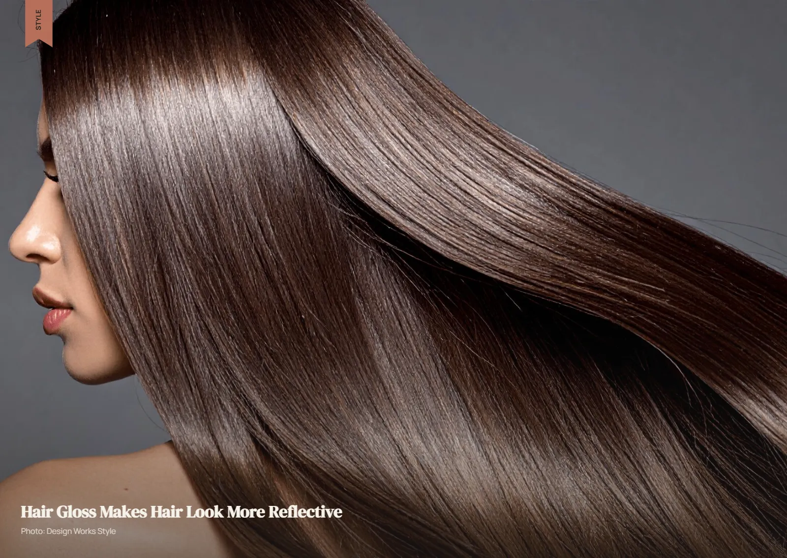 Smooth brunette hair with visible light reflection across the lengths after a gloss treatment