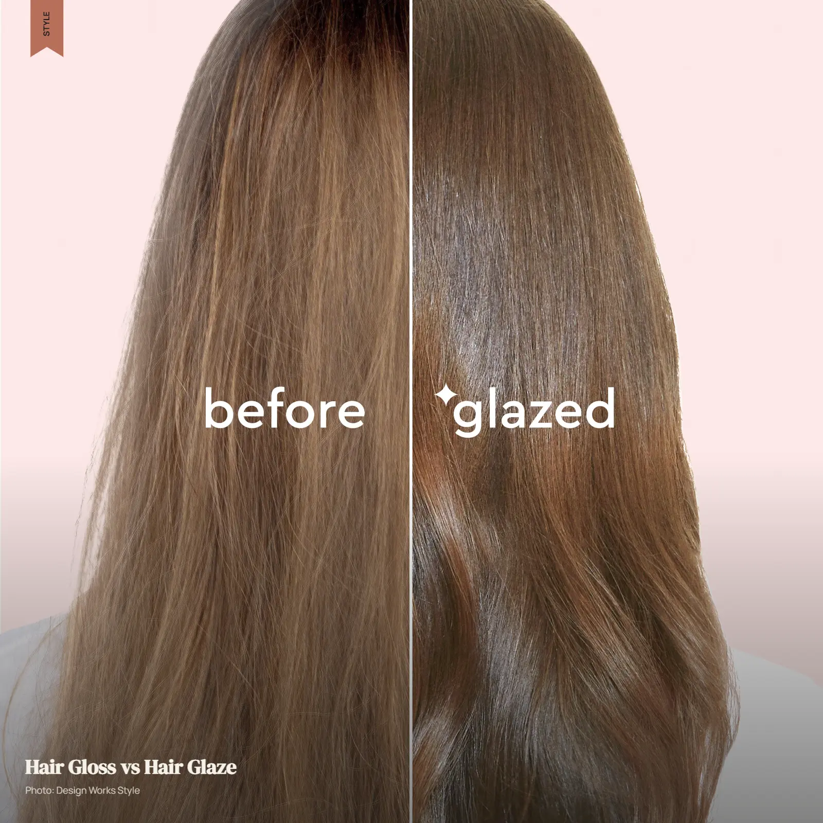 Side-by-side hair comparison showing similar color with clear shine and subtle tonal variation