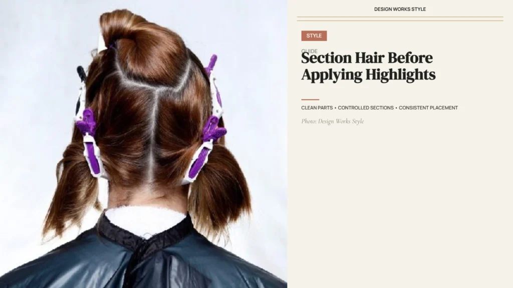 Hair divided into clean working sections with clips before highlight placement