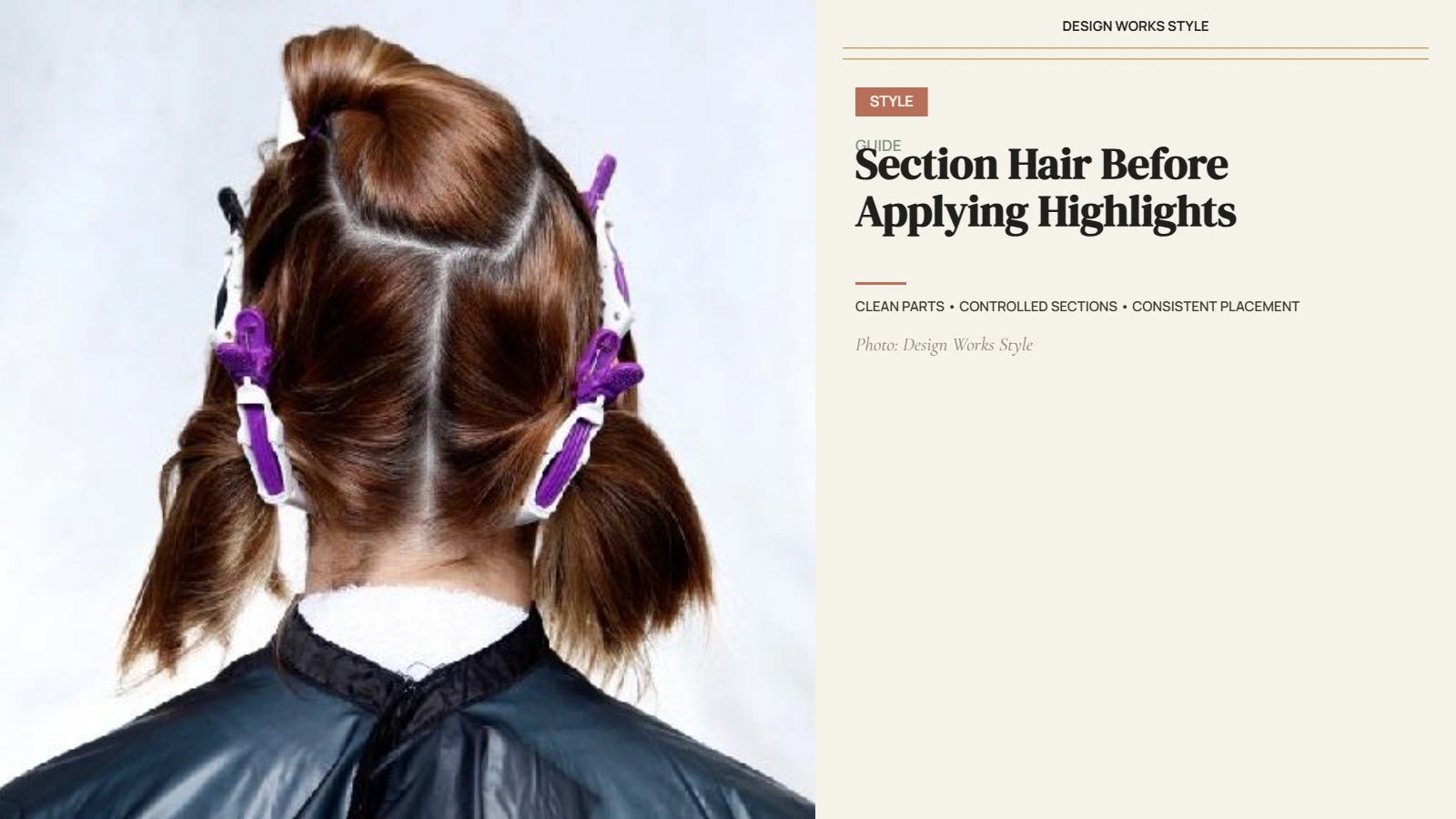 Hair divided into clean working sections with clips before highlight placement