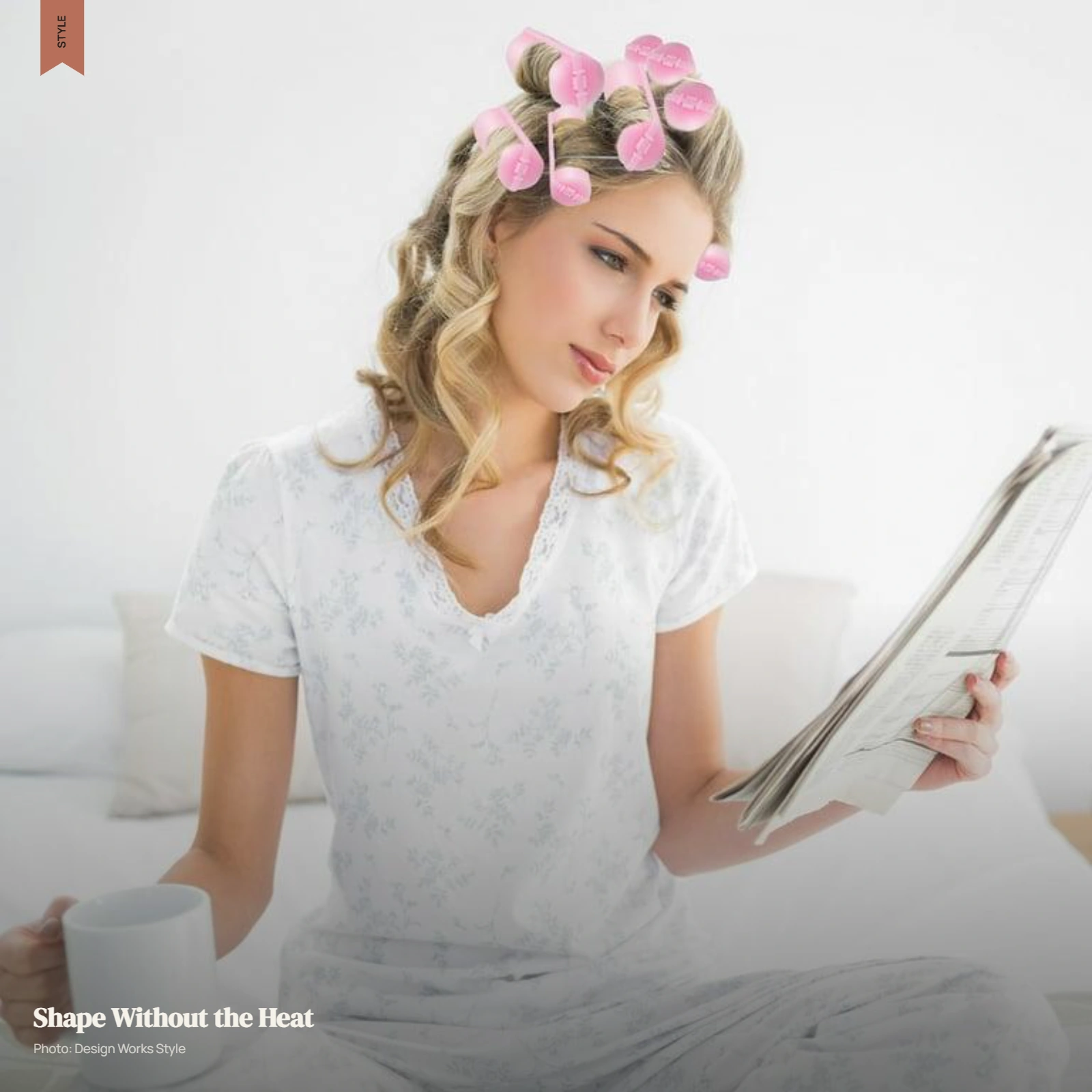 Soft rollers securing hair for an overnight heatless styling method