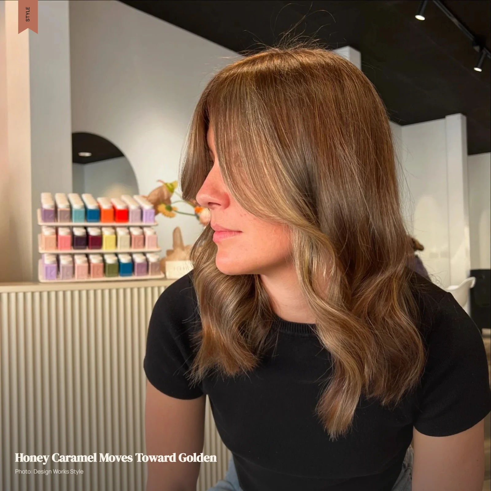Light honey caramel hair combining golden, caramel, and warm brown tones