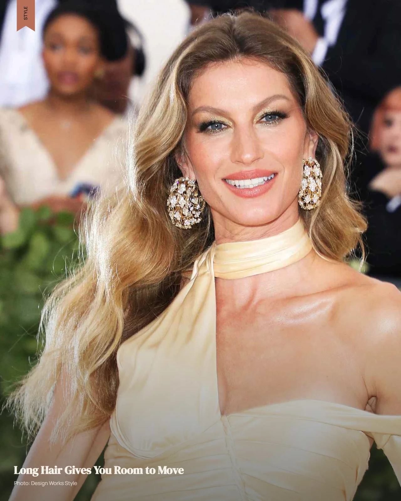Long wavy hair with natural movement and loose face-framing pieces