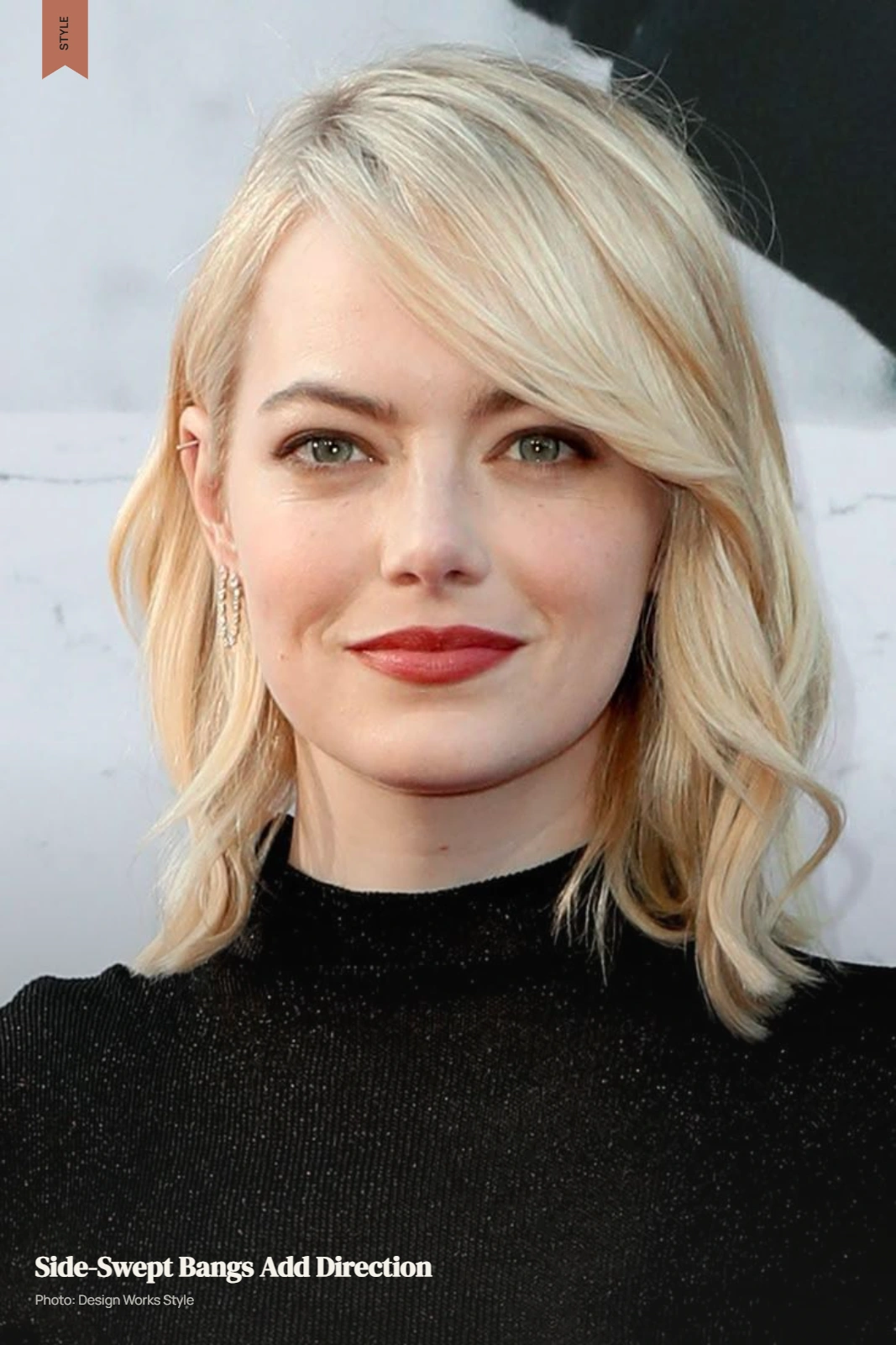 Long side-swept bangs blended into the side of a haircut