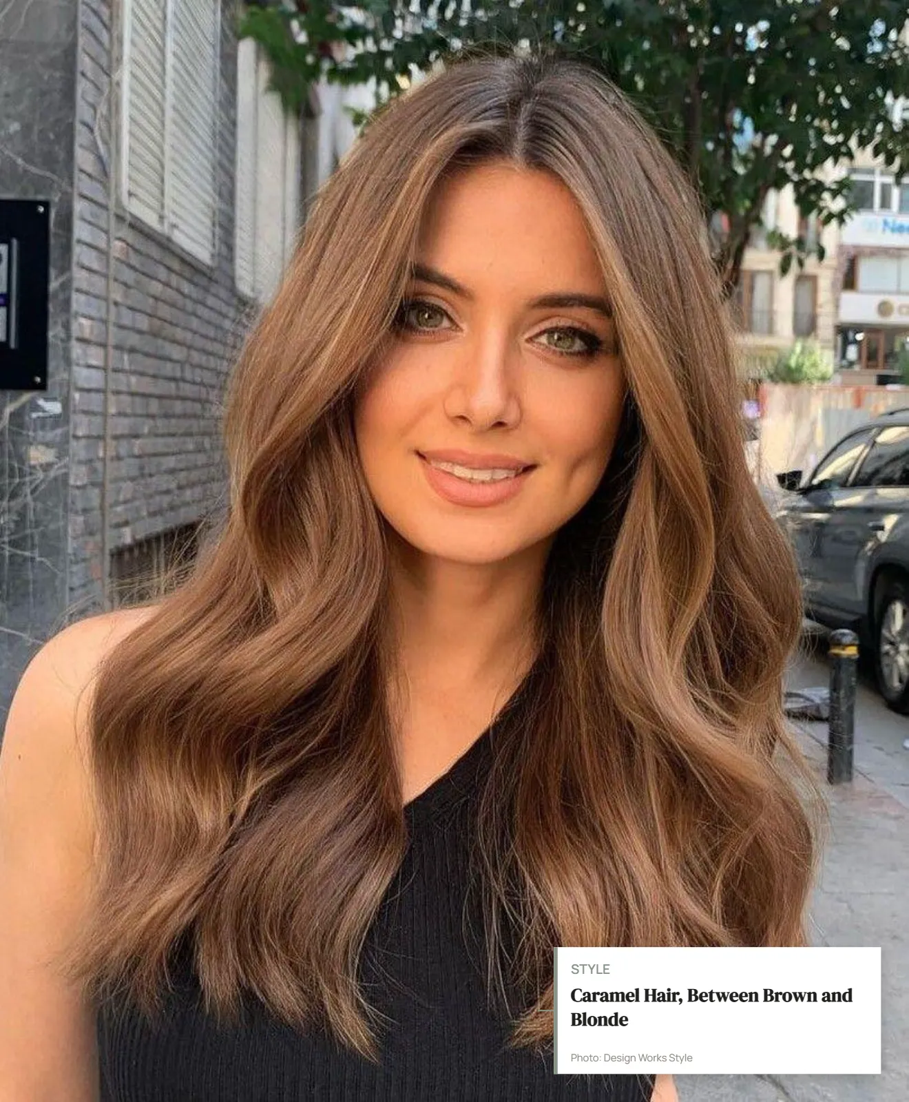 Medium caramel brown hair with warm golden and honey tones over a brunette base