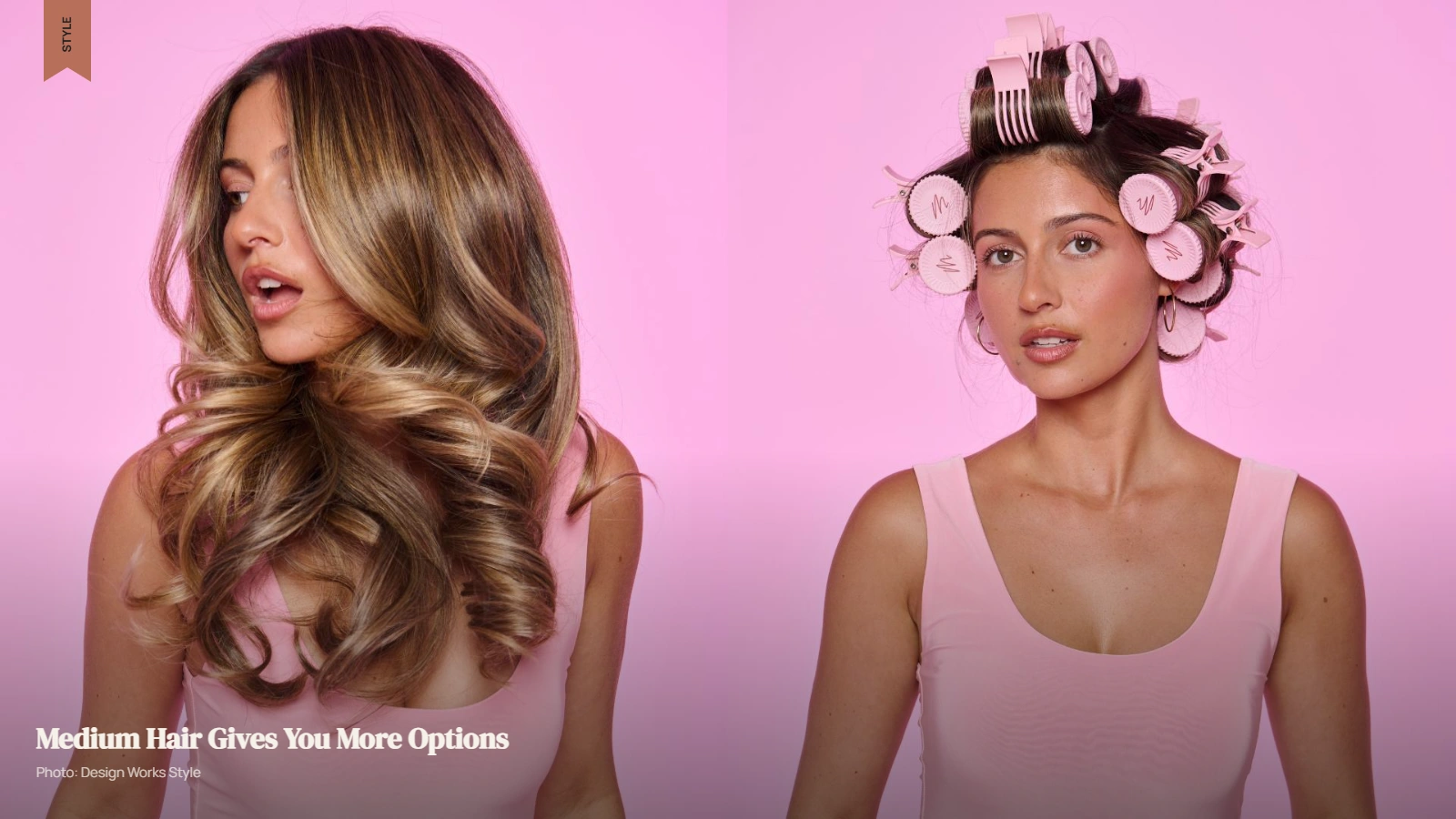 Medium-length hair set with medium and large rollers for varied styling results