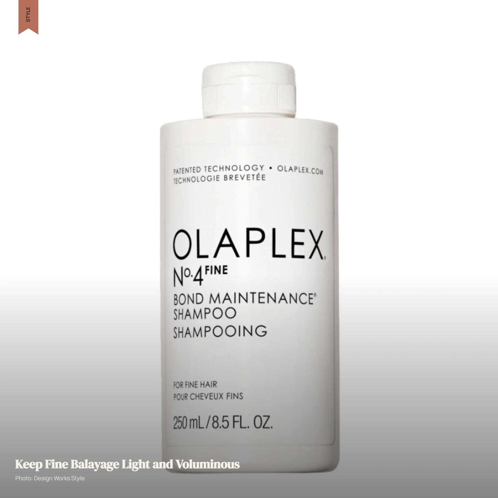 Fine balayage hair with visible root volume and lighter lengths beside Olaplex No.4FINE