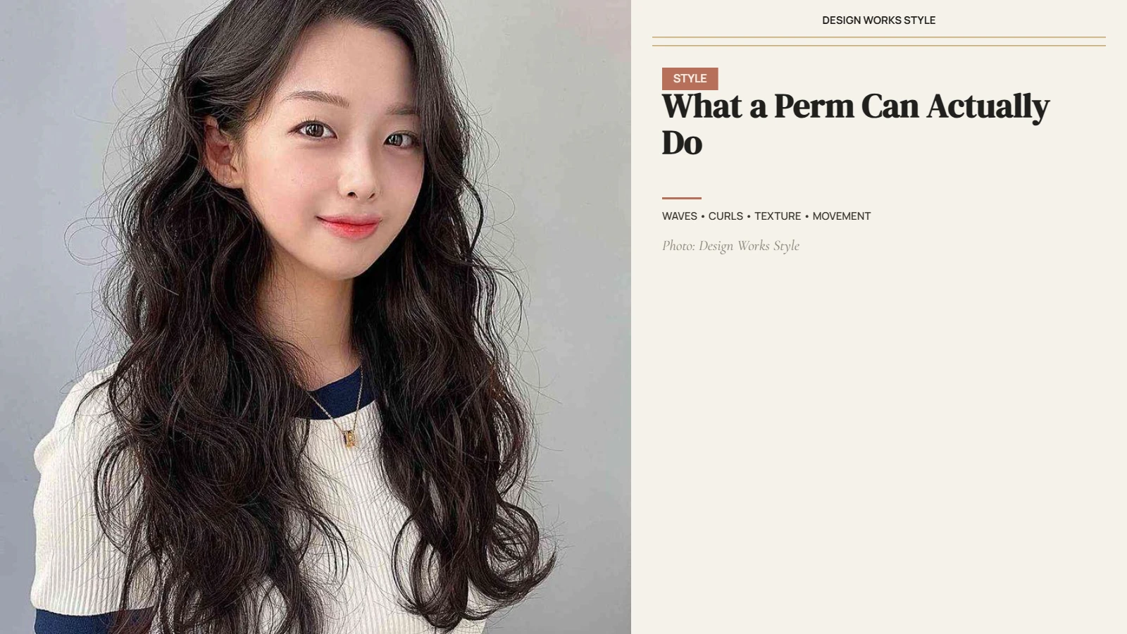 Woman with softly defined permed waves styled with natural volume