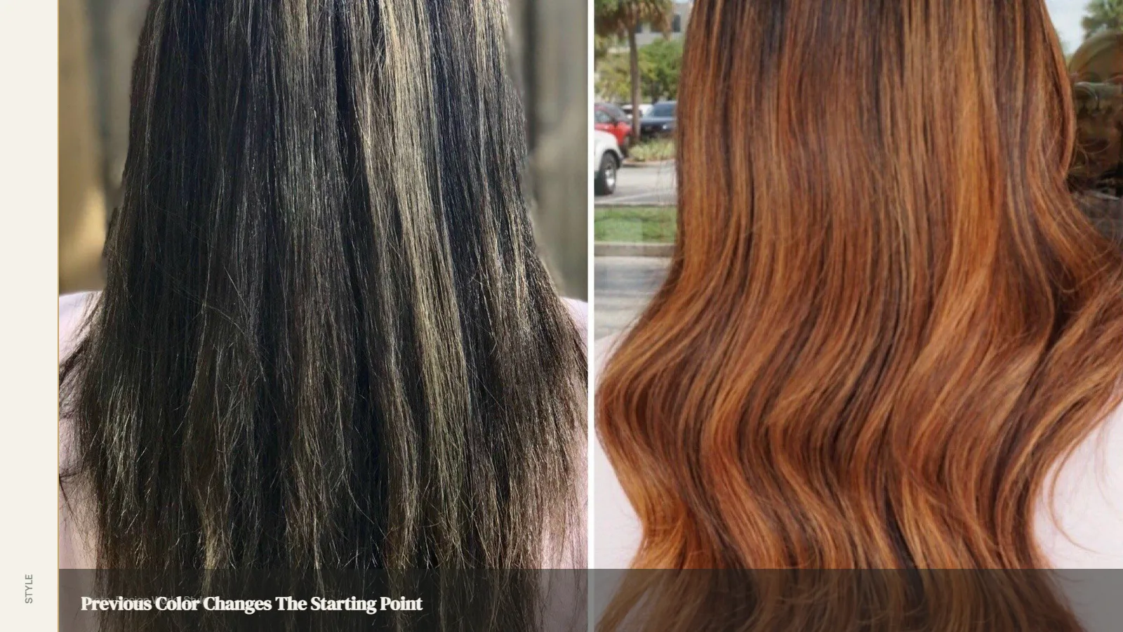 Previously colored brown hair with dimensional copper balayage through the lengths