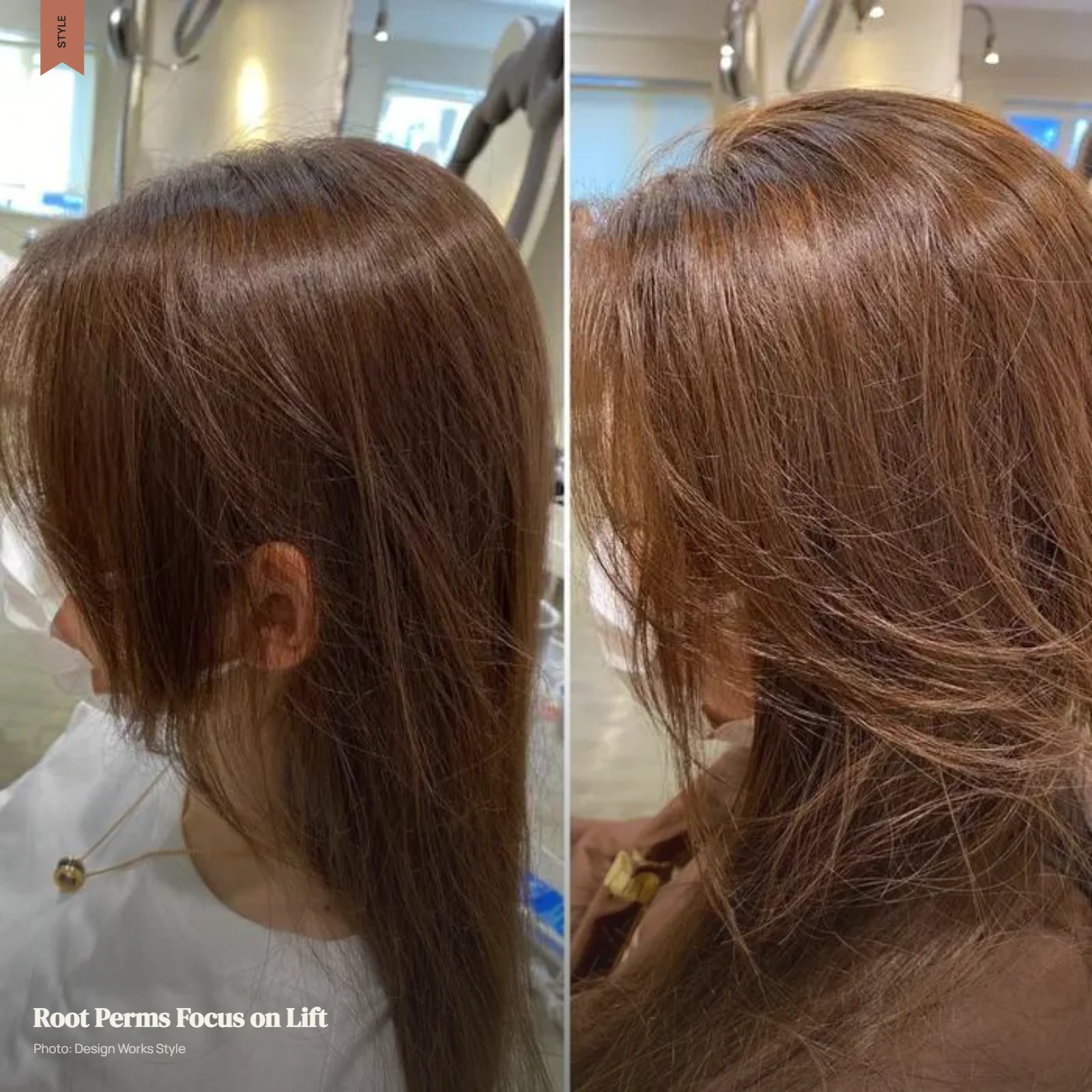 Hair with added root volume at the crown while the lengths remain relatively natural