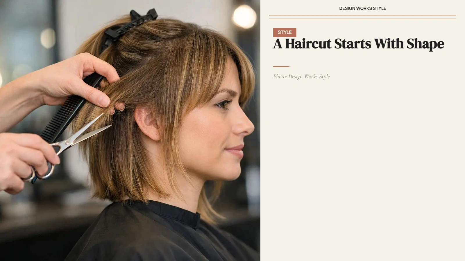 Stylist cutting a layered haircut with face-framing pieces on a woman in a salon