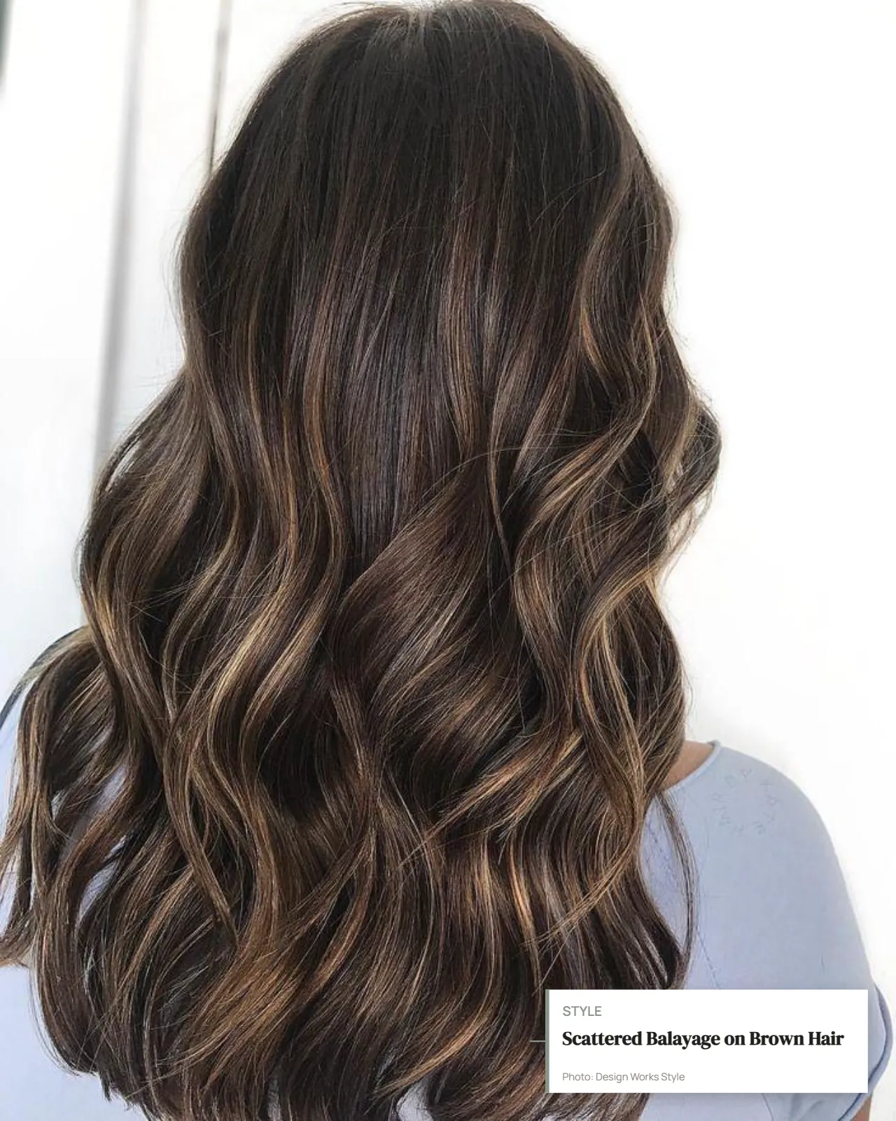 Brown hair with scattered balayage pieces creating multidimensional color through the lengths