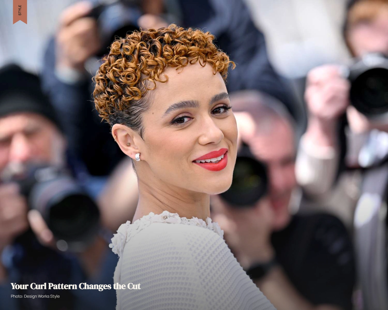 Short curly hair with natural curl pattern, visible volume, shrinkage, and defined shape