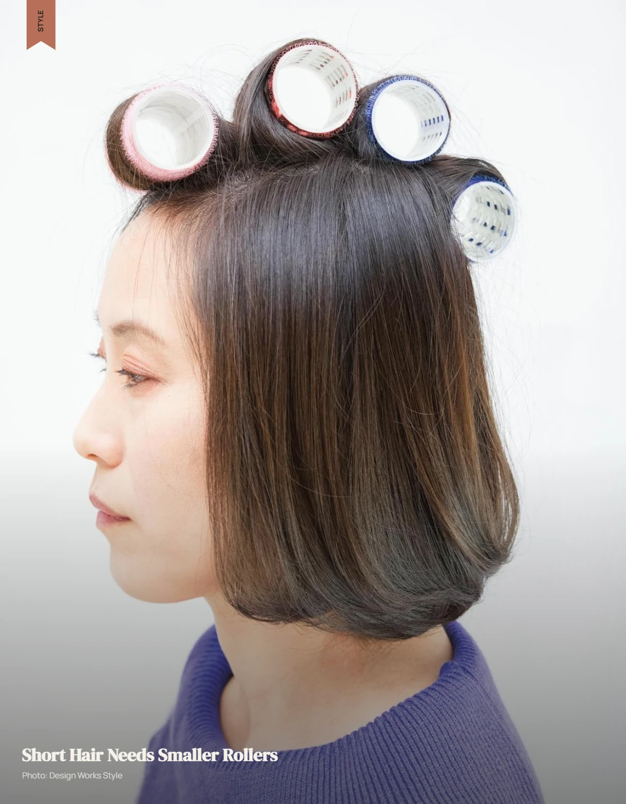 Short hair set with small and medium rollers for curl and volume