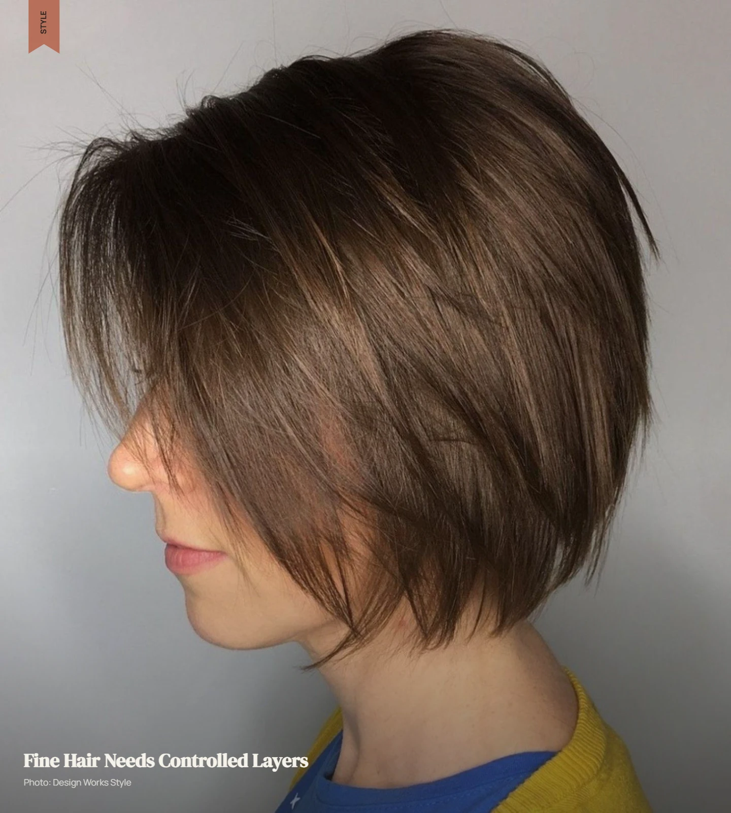 Short layered haircut on fine straight hair with subtle movement and a defined shape