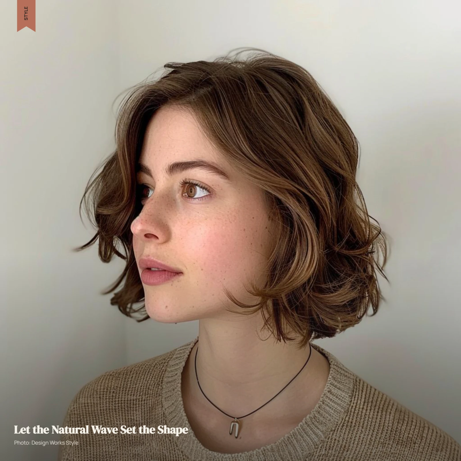 Short wavy hair with soft natural texture, relaxed movement, and controlled volume