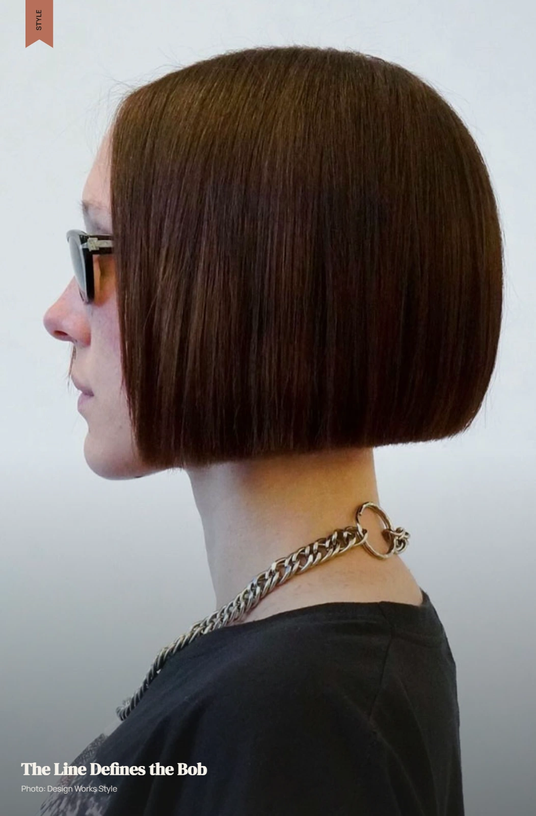 Sleek blunt bob with a straight, clean perimeter ending at the jaw