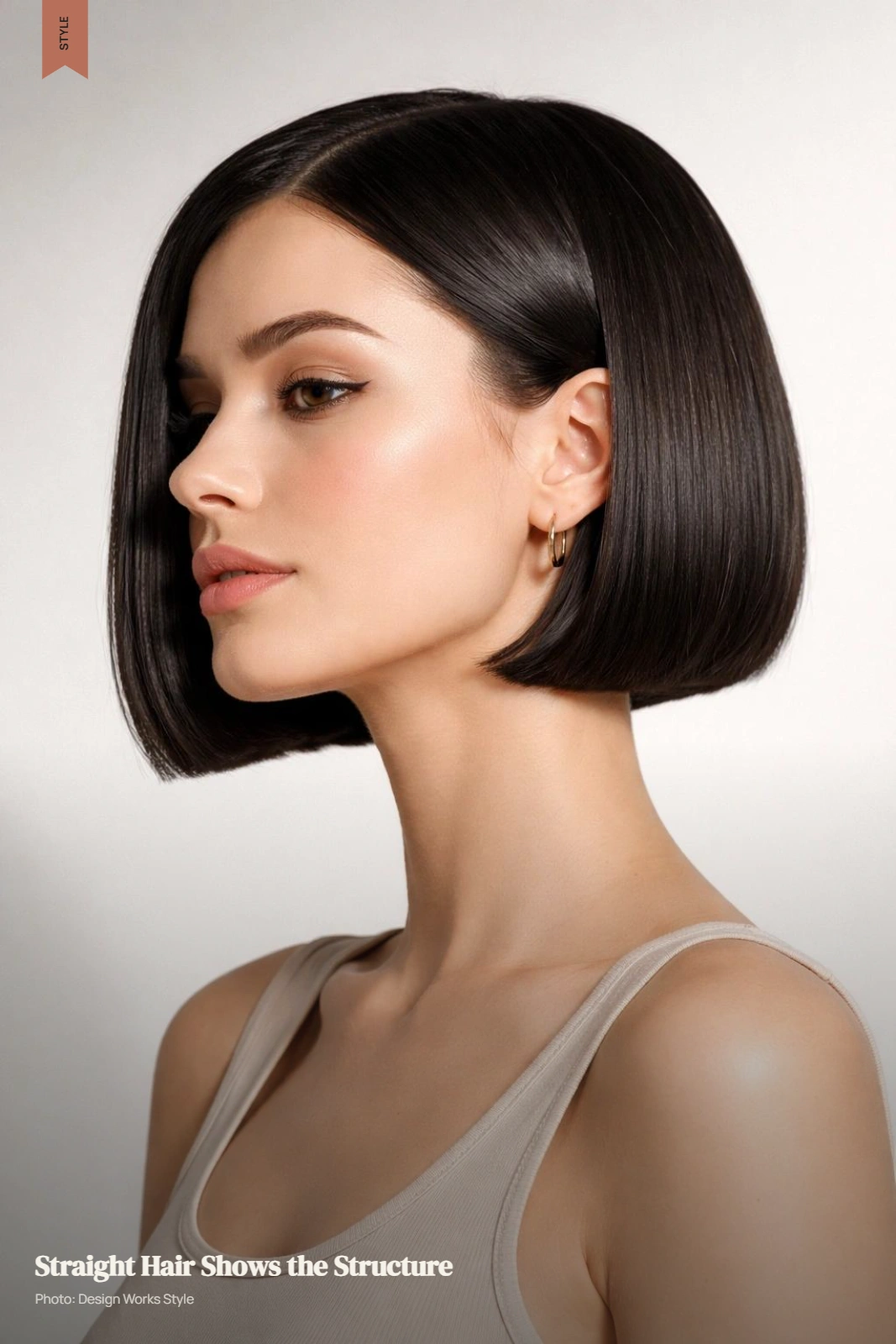 Straight short bob with a clean perimeter, sleek finish, and clearly defined haircut shape