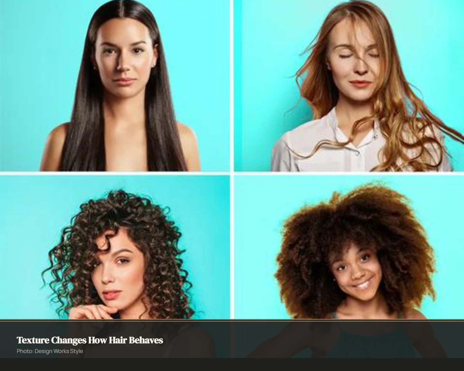 Straight, wavy, curly, and coily hair textures shown in a visual comparison
