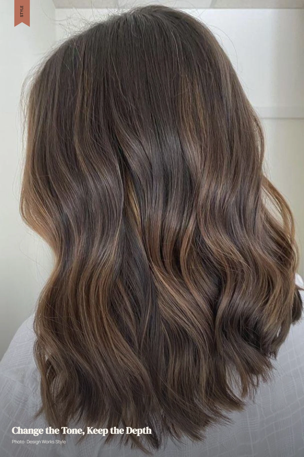Brunette hair with subtle tonal dimension while maintaining a similar overall depth